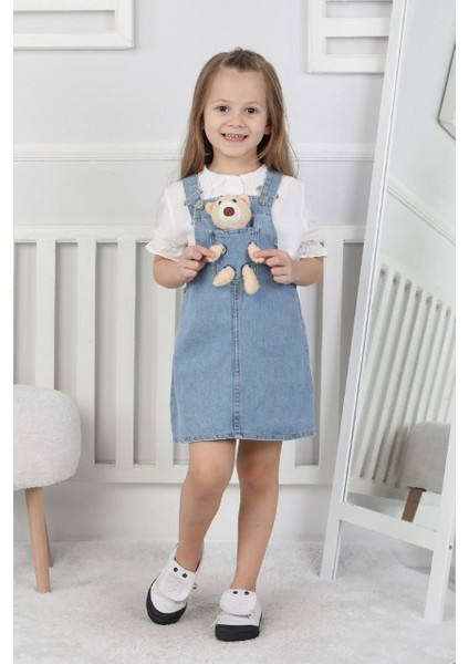 Ayıcıklı Kız Çocuk Kot Jile Mavi modelleri