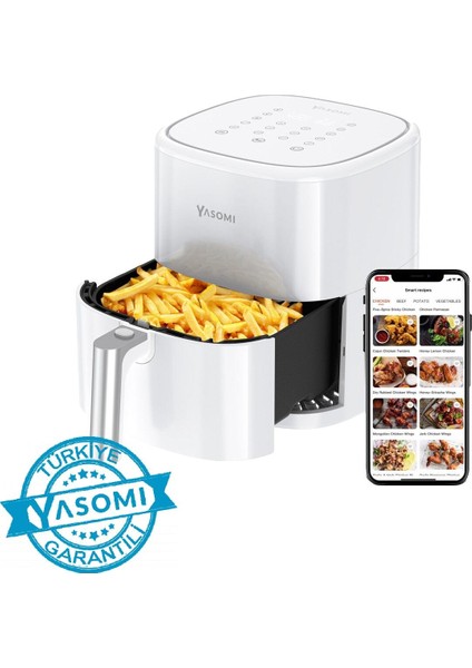 Y22 Beyaz Airfryer 1500W 5lt Akıllı Fritöz Türkiye Garantili