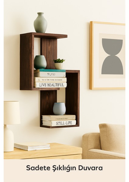Geometrik Ahşap Duvar Rafı – Asimetrik Tasarım