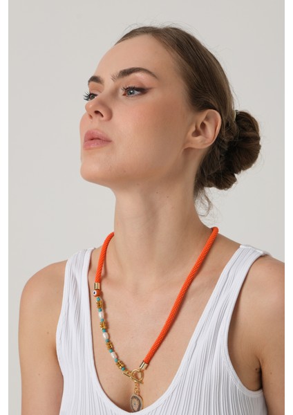 Turuncu Örme Bohem Kolye indirimleri