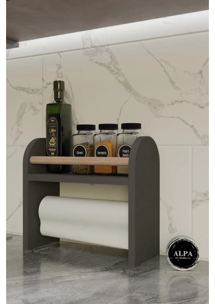 Modern Tezgah Üstü Ahşap Baharatlık Havluluk Mutfak Düzenleyici Raf