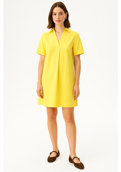 V Yaka Kısa Kollu Gömlek Elbise fiyatları