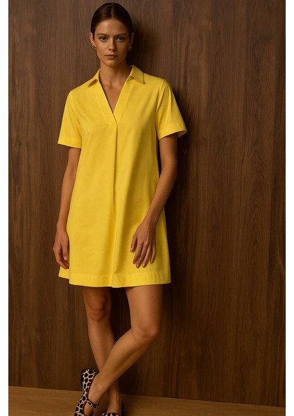 V Yaka Kısa Kollu Gömlek Elbise fırsatları
