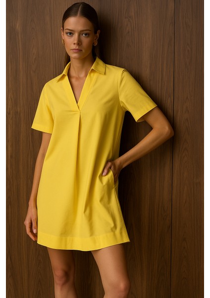 V Yaka Kısa Kollu Gömlek Elbise indirimleri