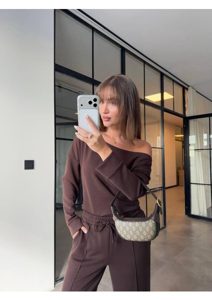 Kadın Oversize Fit Kahve Eşofman Takımı – Rahat & Modern Stil 1014K indirimleri