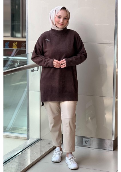 7000 Sıfır Yaka Önü Kısa Arkası Uzun Angora Tunik