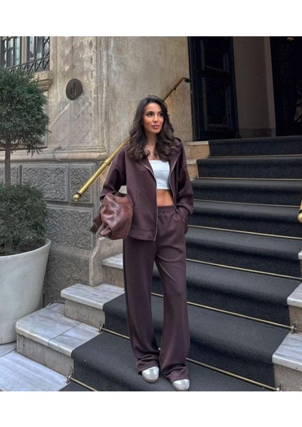 Kadın Kahve Oversize Fermuarlı Eşofman Takımı – Sokak Modasının Yeni Favorisi 534- fırsatları