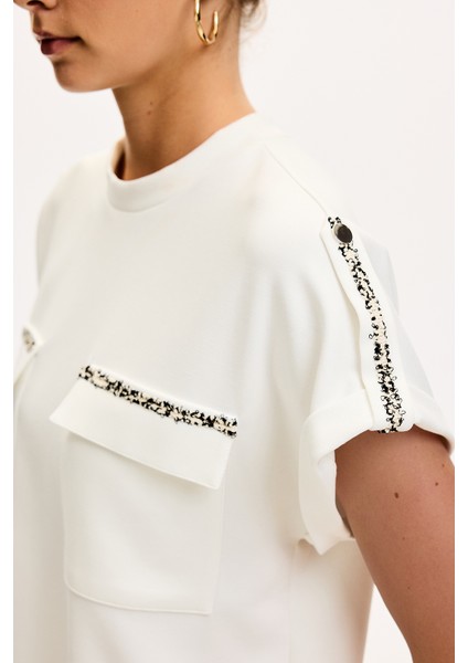 Şerit Detaylı Cepli Örme Tişört modelleri