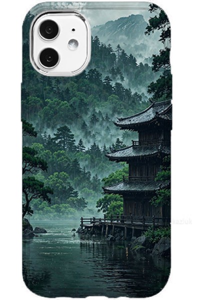 IPHONE 11 Uyumlu Özel Japon Tapınağı Tasarımlı Lüks Silikon Kılıf