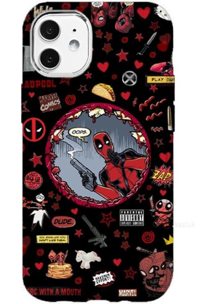 IPHONE 11 Özel Deadpool Kolaj Tasarımlı Lüks Silikon Kılıf