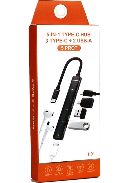 CR16 5in1 Otg Type-C'den 3AD Type-C, 2AD USB A Çoklayıcı Type-C Kulaklık Uyumlu USB C Adaptör Alüminyum Kasa modelleri