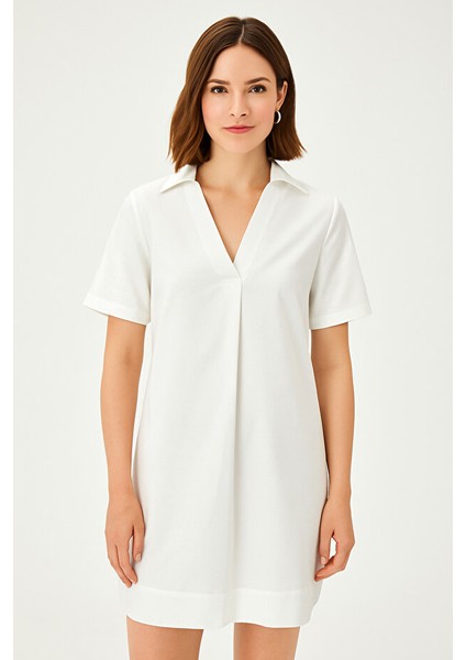 V Yaka Kısa Kollu Gömlek Elbise modelleri