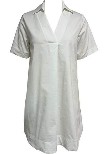 V Yaka Kısa Kollu Gömlek Elbise