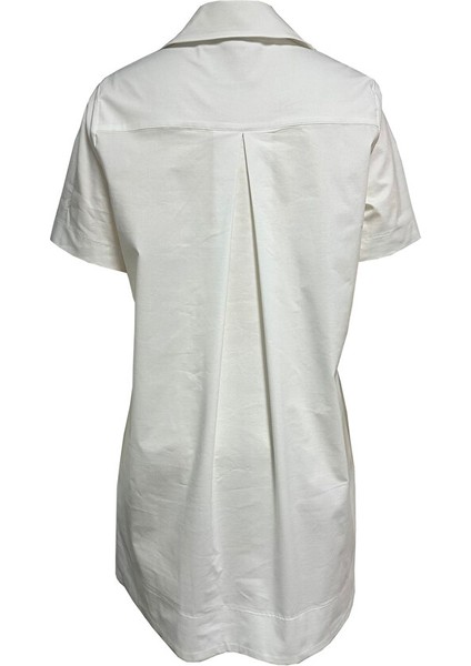 V Yaka Kısa Kollu Gömlek Elbise