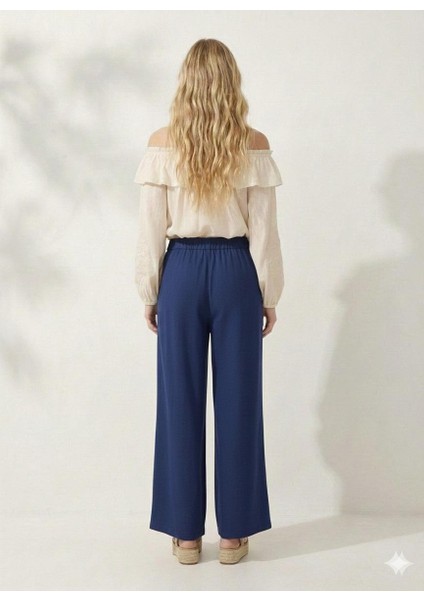 Cepte Düğme Detaylı Beli Lastikli Geniş Kesim Kloş Double Krep Kumaş Pantolon Etek -31010 fırsatları