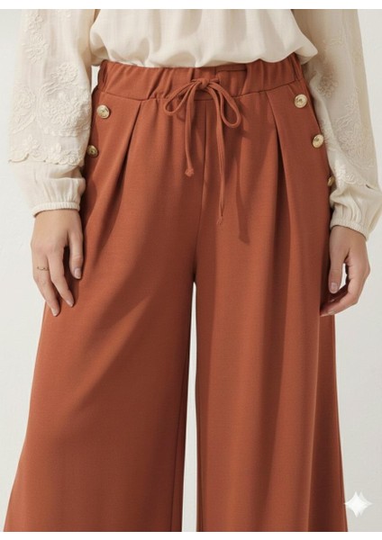 Cepte Düğme Detaylı Beli Lastikli Geniş Kesim Kloş Double Krep Kumaş Pantolon Etek -31010 fiyatları