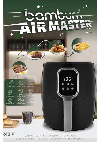 Dijital Ayarlı Xxl Airfryer Fritöz, Dokunmatik Ekran, 5.2l Kapasiteli fiyatları
