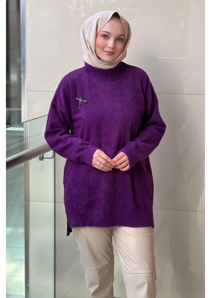 7000 Sıfır Yaka Önü Kısa Arkası Uzun Angora Tunik