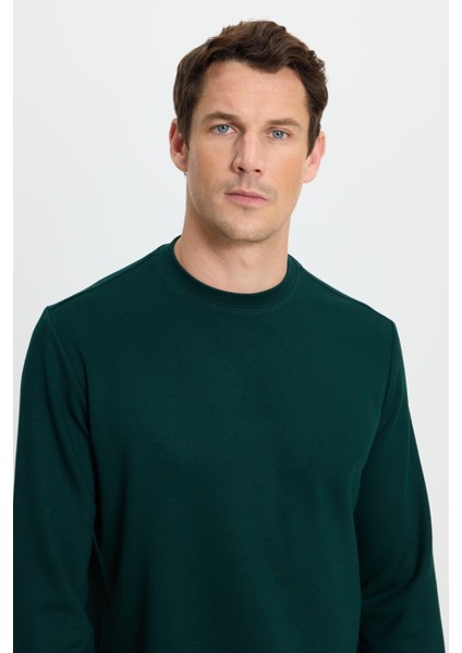 Erkek Relax Fit Rahat Kesim Uzun Kollu Ekstra Yumuşak bisiklet Yaka Yeşil Sweatshirt fiyatları