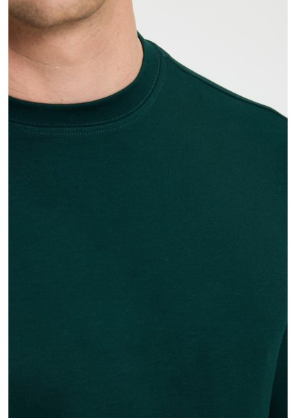 Erkek Relax Fit Rahat Kesim Uzun Kollu Ekstra Yumuşak bisiklet Yaka Yeşil Sweatshirt modelleri