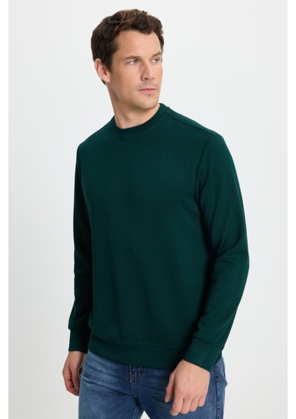 Erkek Relax Fit Rahat Kesim Uzun Kollu Ekstra Yumuşak bisiklet Yaka Yeşil Sweatshirt fırsatları