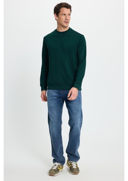 Erkek Relax Fit Rahat Kesim Uzun Kollu Ekstra Yumuşak bisiklet Yaka Yeşil Sweatshirt indirimleri