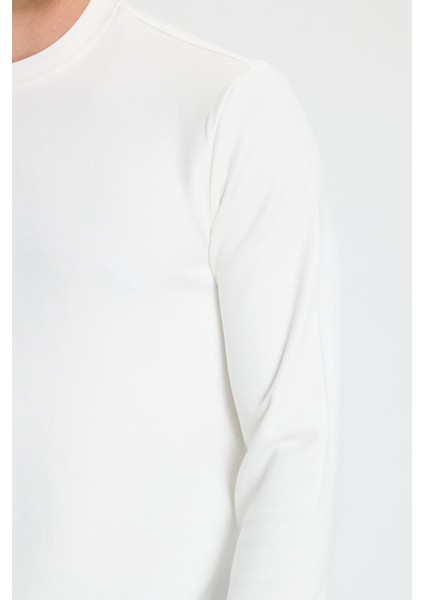 Erkek Relax Fit Rahat Kesim Uzun Kollu Ekstra Yumuşak Bisiklet Yaka Ekru Sweatshirt modelleri