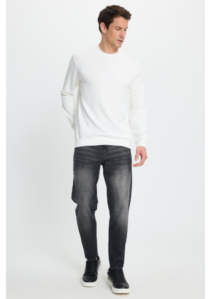 Erkek Relax Fit Rahat Kesim Uzun Kollu Ekstra Yumuşak Bisiklet Yaka Ekru Sweatshirt fırsatları