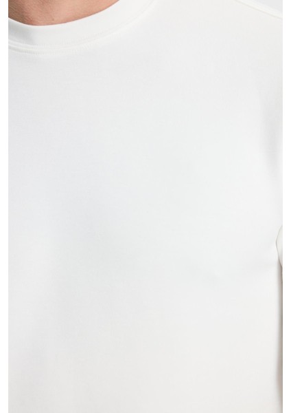 Erkek Relax Fit Rahat Kesim Uzun Kollu Ekstra Yumuşak Bisiklet Yaka Ekru Sweatshirt