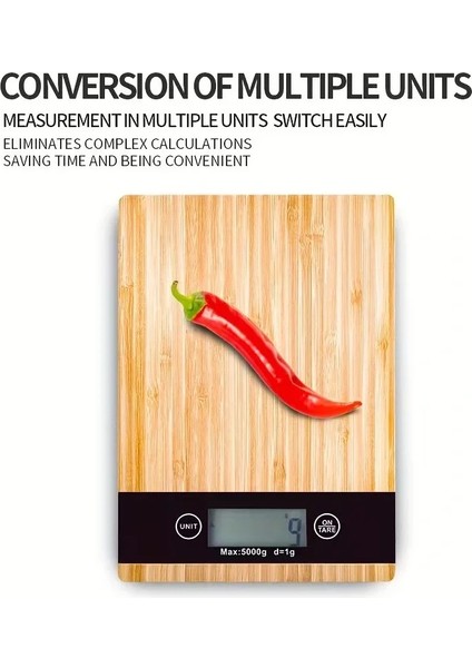 Crown Hassas Mutfak Tartısı - Terazisi-Hassas Ölçüm 5kg Bambu Görünümlü (5422)