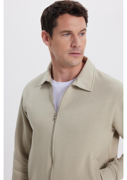 Unisex Relax Fit Rahat Kesim Pamuklu Içi Polarlı Fermuarlı Taş Polo Yaka Flato Cepli Sweatshirt Hırka fiyatları