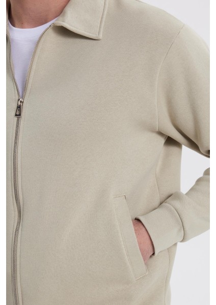 Unisex Relax Fit Rahat Kesim Pamuklu Içi Polarlı Fermuarlı Taş Polo Yaka Flato Cepli Sweatshirt Hırka modelleri