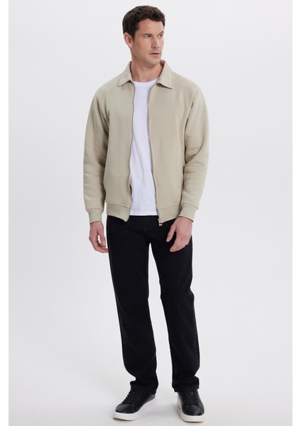 Unisex Relax Fit Rahat Kesim Pamuklu Içi Polarlı Fermuarlı Taş Polo Yaka Flato Cepli Sweatshirt Hırka fırsatları