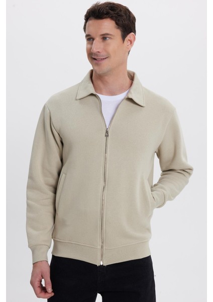 Unisex Relax Fit Rahat Kesim Pamuklu Içi Polarlı Fermuarlı Taş Polo Yaka Flato Cepli Sweatshirt Hırka indirimleri