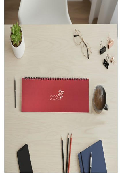 2026 Haftalık Masa Takvimi 1 Adet Spiralli Düz Renk Masaüstü Planlayıcı Ajanda 12X33CM 12 Aylık Masaüstü Takvimi