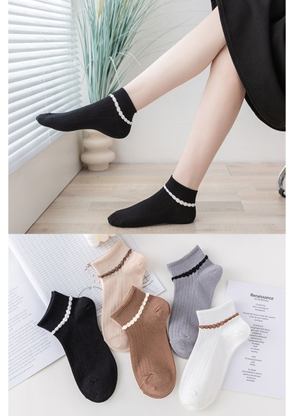 5 Çift Kadın Pikotlu Desenli Çorap