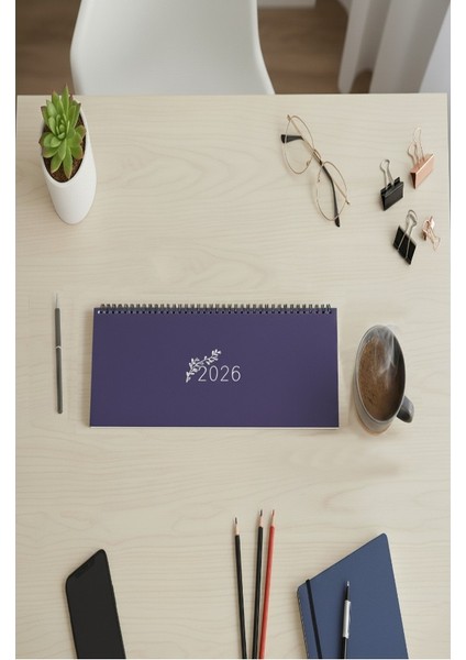 2026 Haftalık Masa Takvimi 1 Adet Spiralli Düz Renk Masaüstü Planlayıcı Ajanda 12X33CM 12 Aylık Masaüstü Takvimi