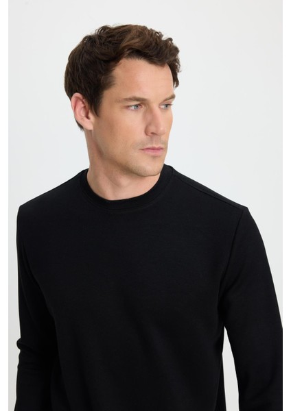 Erkek Relax Fit Rahat Kesim Uzun Kollu Ekstra Yumuşak Bisiklet Yaka Siyah Sweatshirt fiyatları