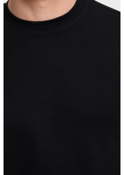 Erkek Relax Fit Rahat Kesim Uzun Kollu Ekstra Yumuşak Bisiklet Yaka Siyah Sweatshirt modelleri