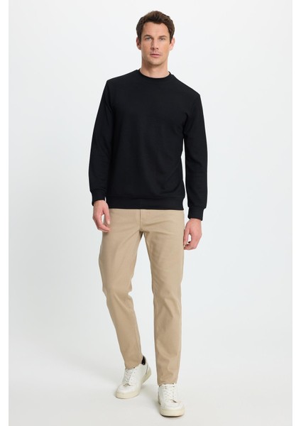 Erkek Relax Fit Rahat Kesim Uzun Kollu Ekstra Yumuşak Bisiklet Yaka Siyah Sweatshirt fırsatları