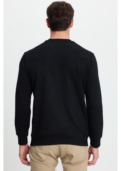 Erkek Relax Fit Rahat Kesim Uzun Kollu Ekstra Yumuşak Bisiklet Yaka Siyah Sweatshirt