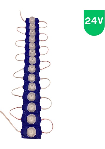 24 Volt 1.5 Watt Tek Lensli Mavi 3030 LED Modül IP65 10 Adet Modül