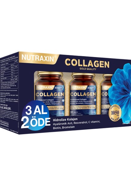 Hidrolize Kolajen 1050 Mg 3x30 Tablet Tip1 Tip3 Resveratrol Bromelain Biotin Hyalüronik asit Çinko