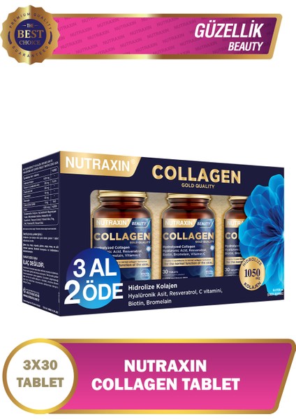 Hidrolize Kolajen 1050 Mg 3x30 Tablet Tip1 Tip3 Resveratrol Bromelain Biotin Hyalüronik asit Çinko modelleri