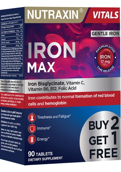 Iron Max 17 Mg 90 Tablet Avantajlı Paket - Gentle Iron, Vitamin C, B12, B6