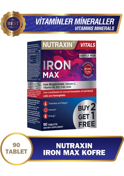 Iron Max 17 Mg 90 Tablet Avantajlı Paket - Gentle Iron, Vitamin C, B12, B6 modelleri