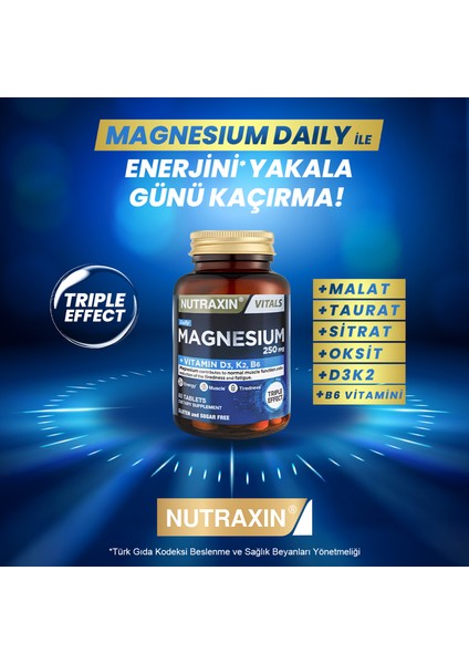 Magnezyum Daily Energy 250 Mg 60 Tablet - Magnesium, D3, K2, B6 fırsatları
