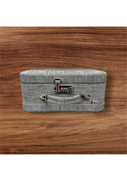 Saplı Şifreli Deri Makyaj-Tıraş Kutusu (Gri)