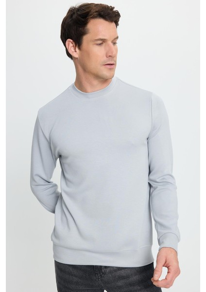 Erkek Relax Fit Rahat Kesim Uzun Kollu Ekstra Yumuşak Bisiklet Yaka Gri Sweatshirt