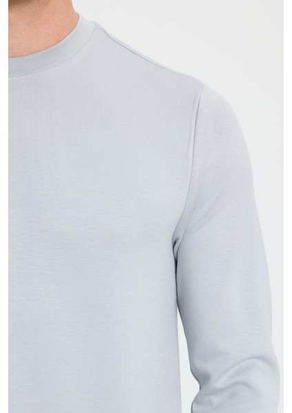 Erkek Relax Fit Rahat Kesim Uzun Kollu Ekstra Yumuşak Bisiklet Yaka Gri Sweatshirt modelleri